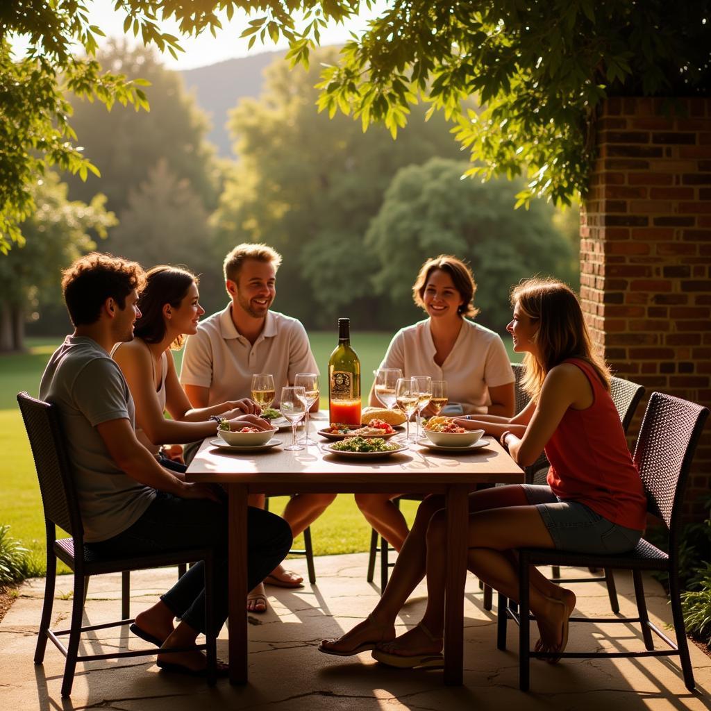 A family enjoys a traditional Spanish meal