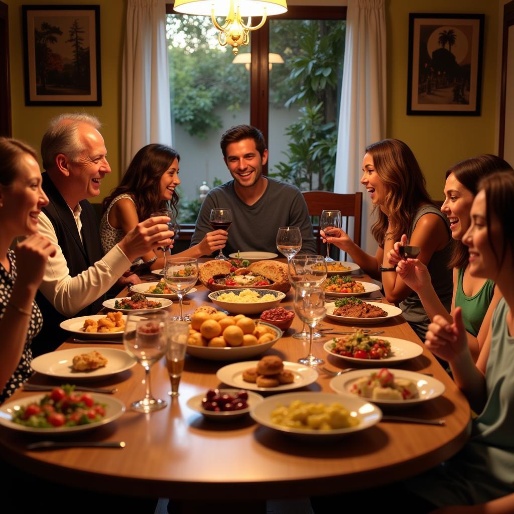 A Spanish family enjoying a meal together