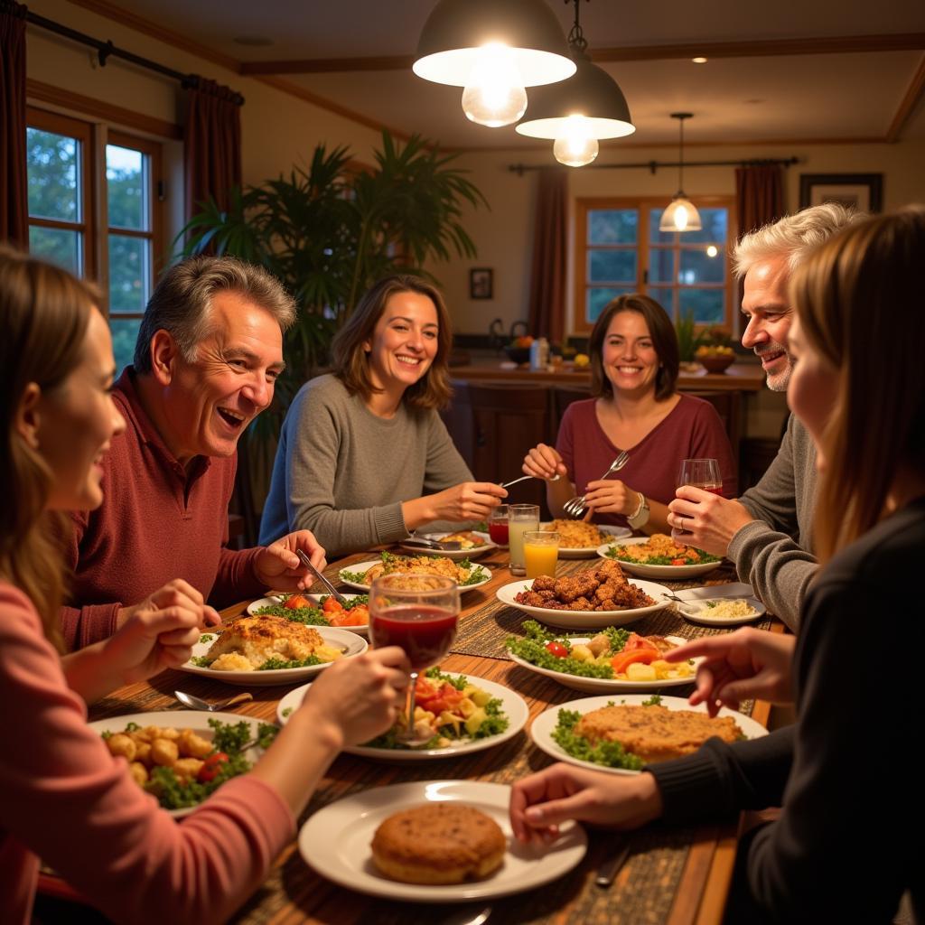 Spanish family enjoying a meal together