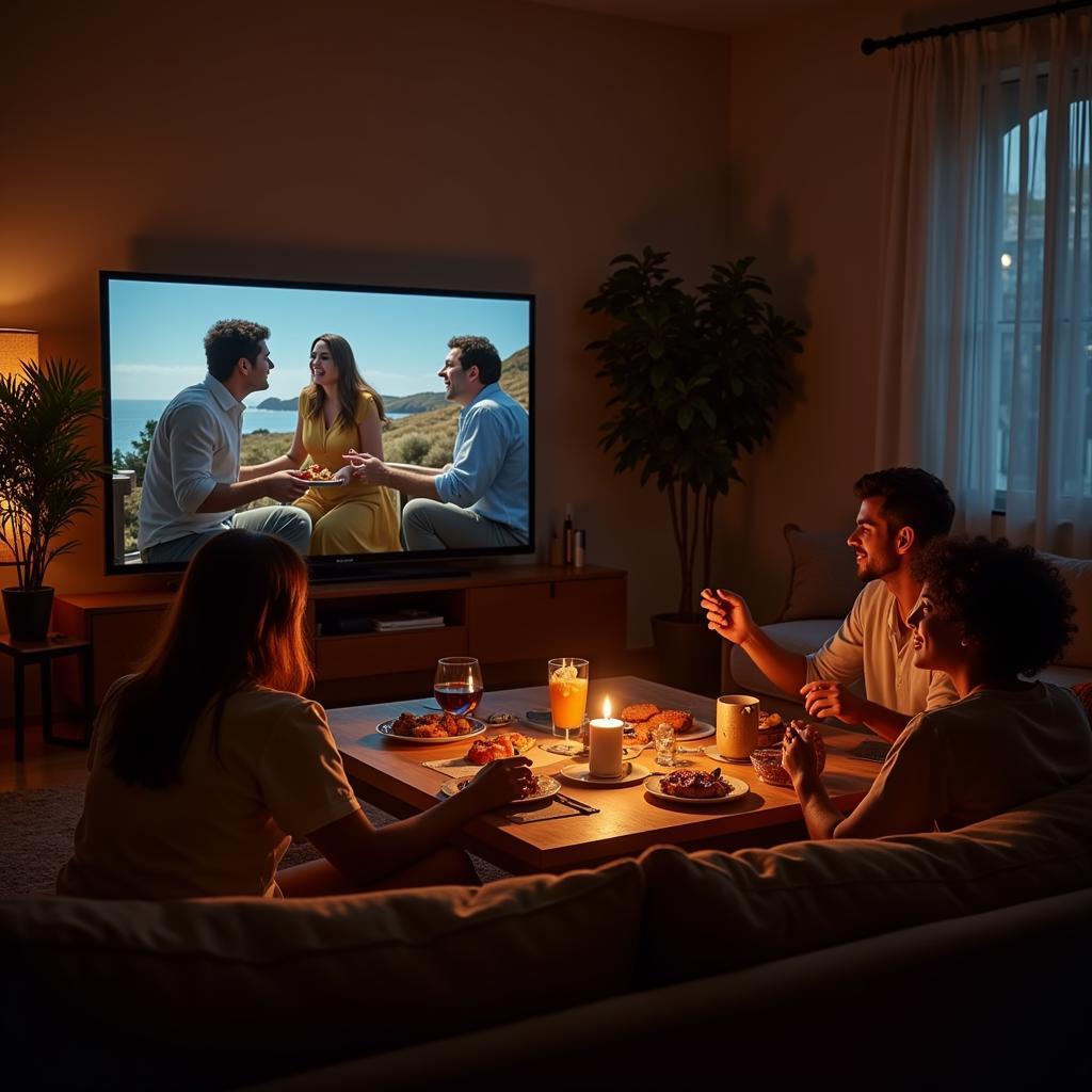 Family enjoying movie night with Samsung home cinema in Spain