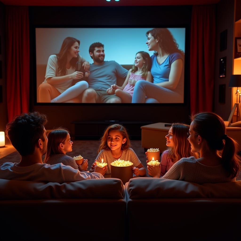 Spanish Family Enjoying Movie Night