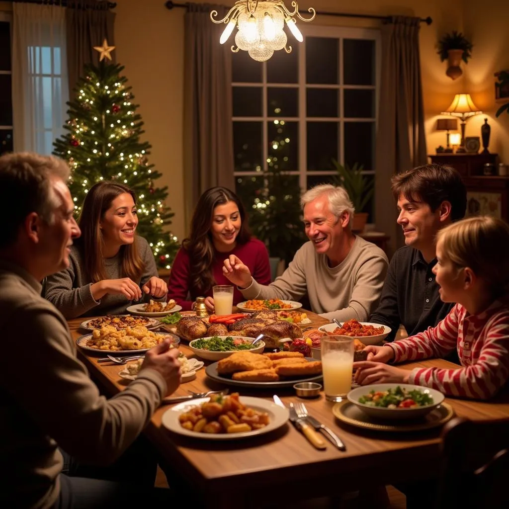 Spanish Family Enjoying Nochebuena Feast