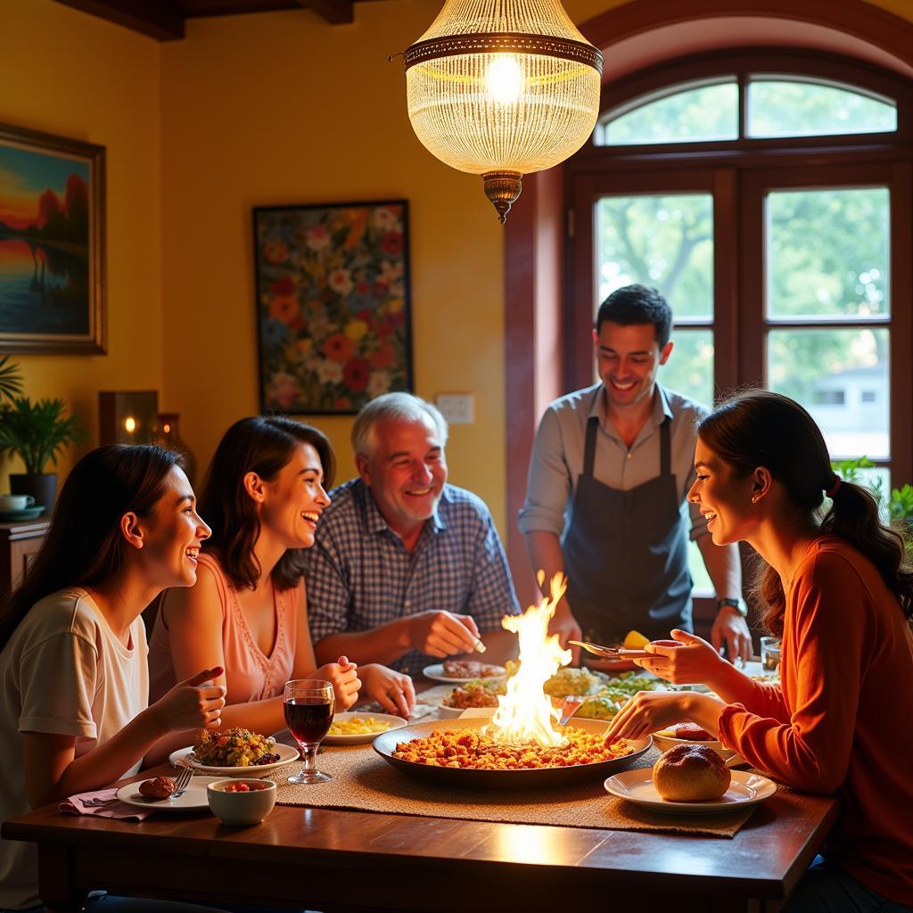 A Spanish Family Enjoying Paella