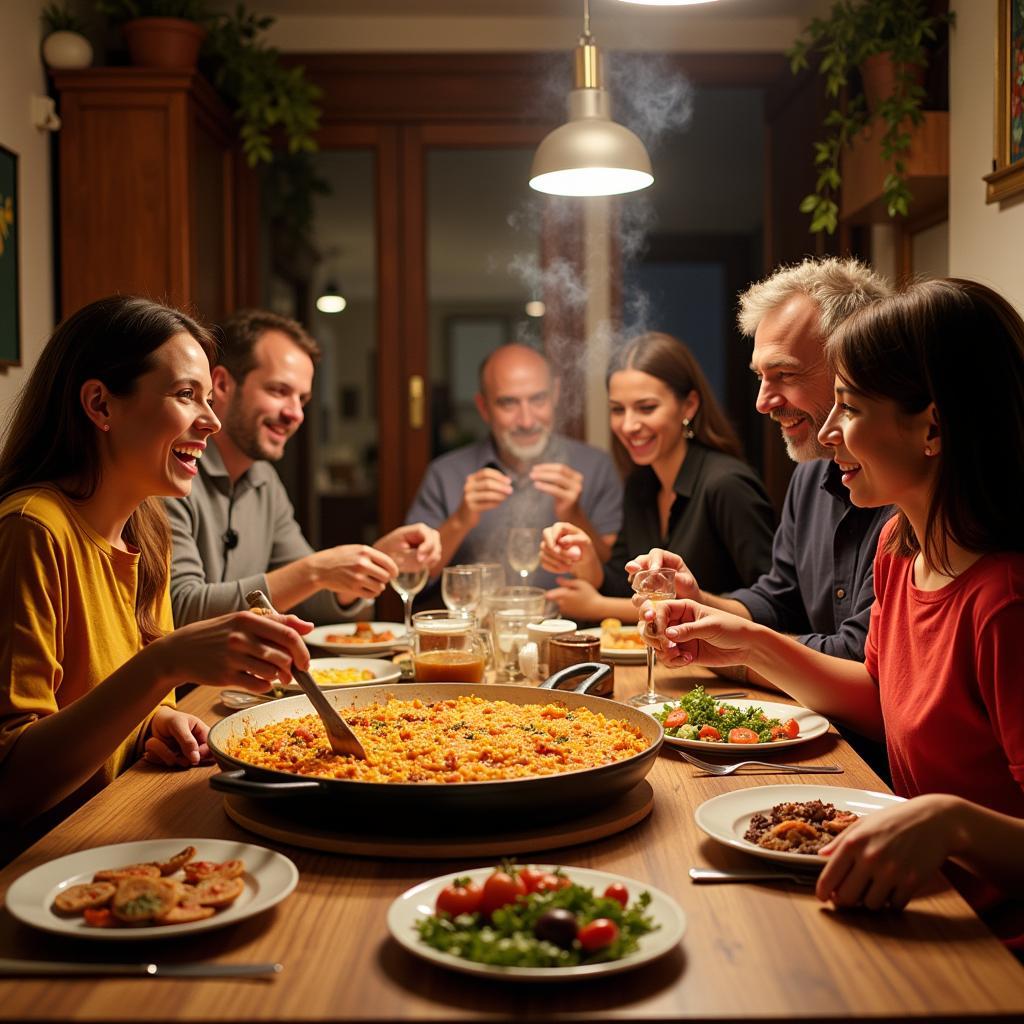 Spanish Family Enjoying Paella