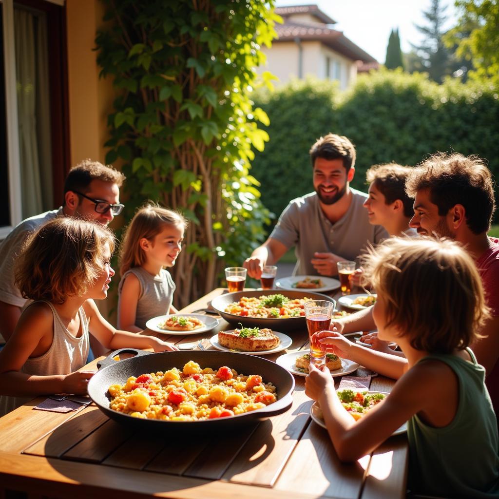 Spanish Family Enjoying Paella