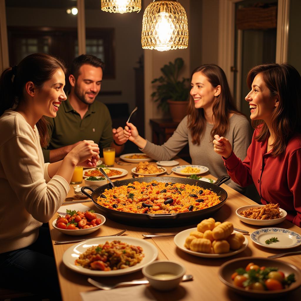 A Spanish Family Enjoying Paella