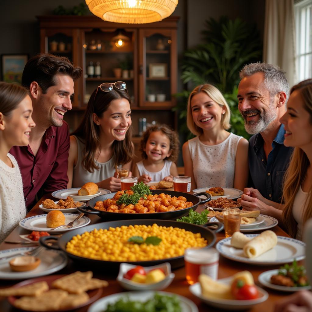 Family Enjoying Paella in Galicia