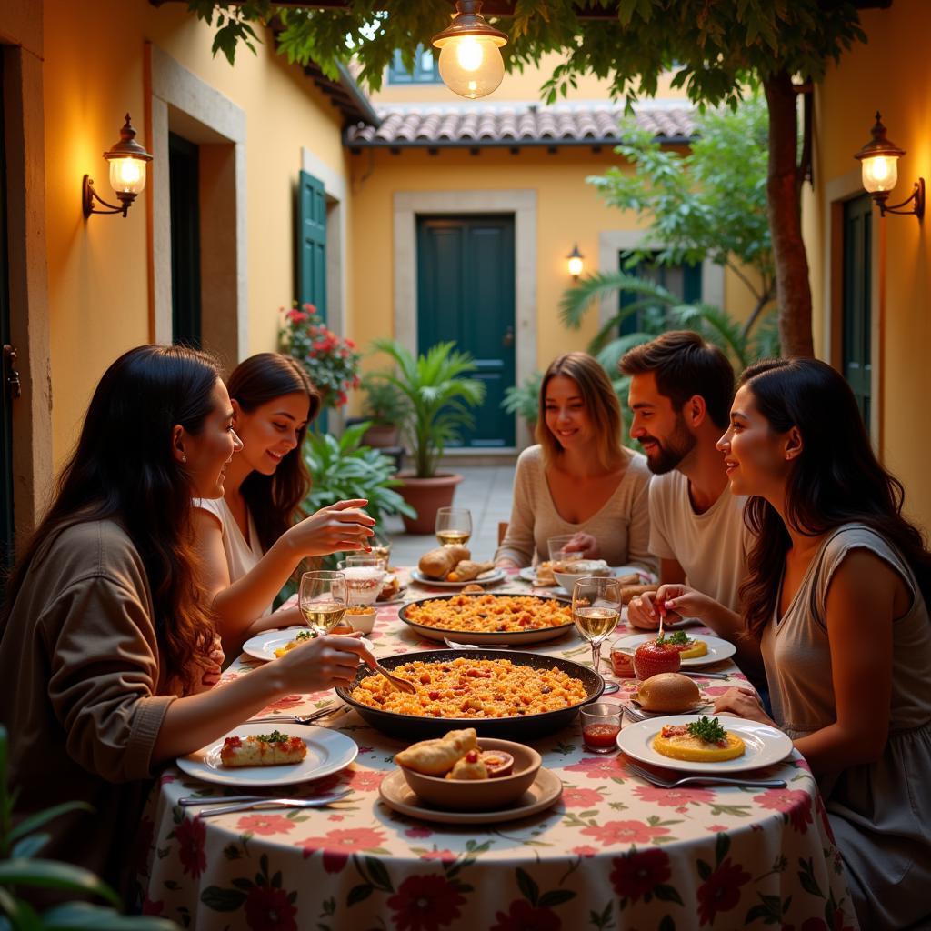 Spanish Family Enjoying Paella