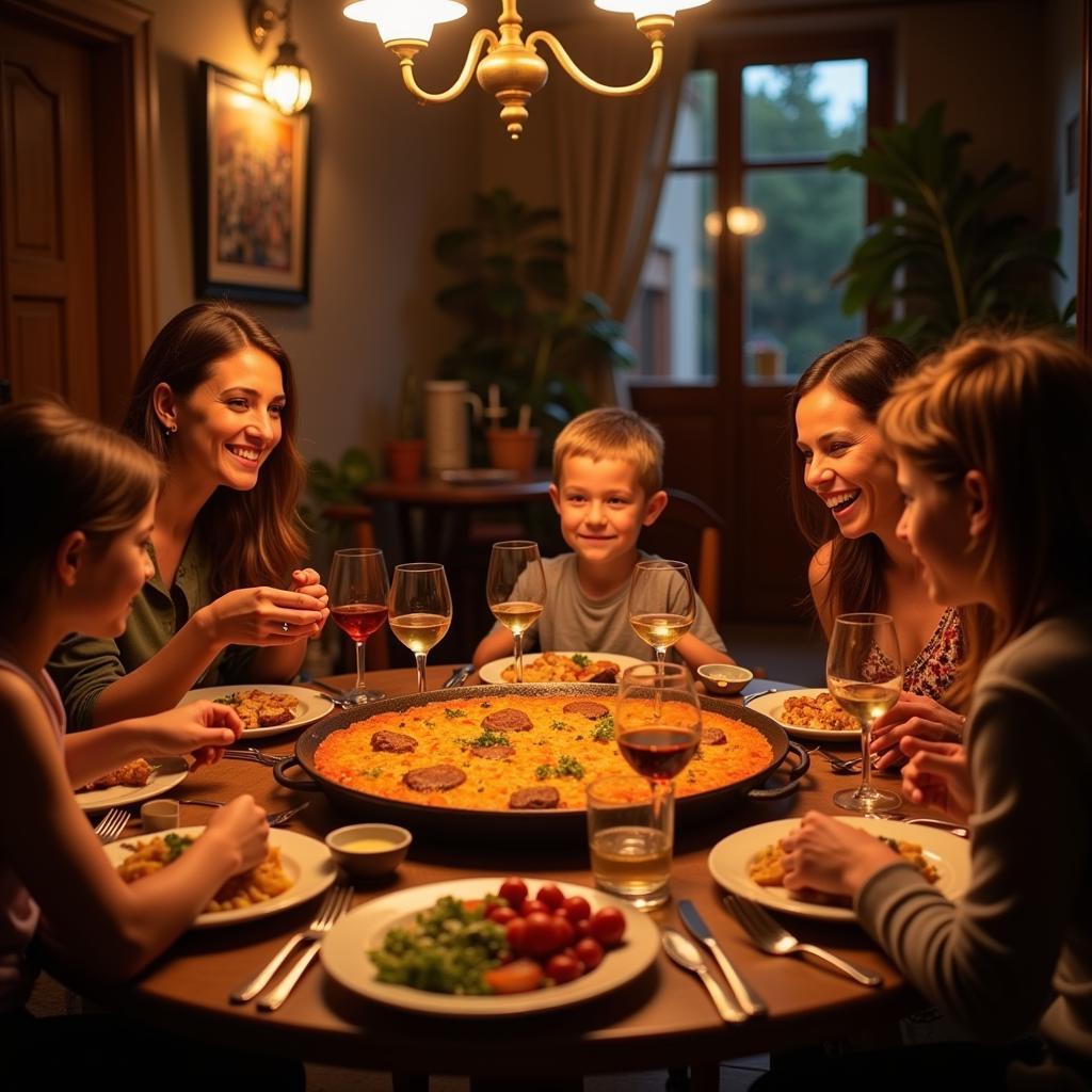 Spanish Family Enjoying Paella