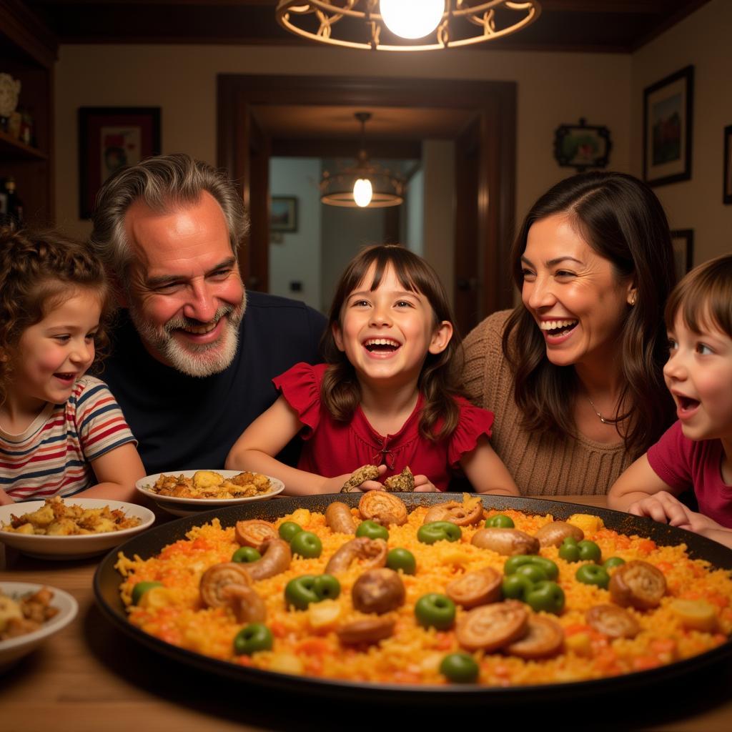 A Spanish Family Enjoying Paella