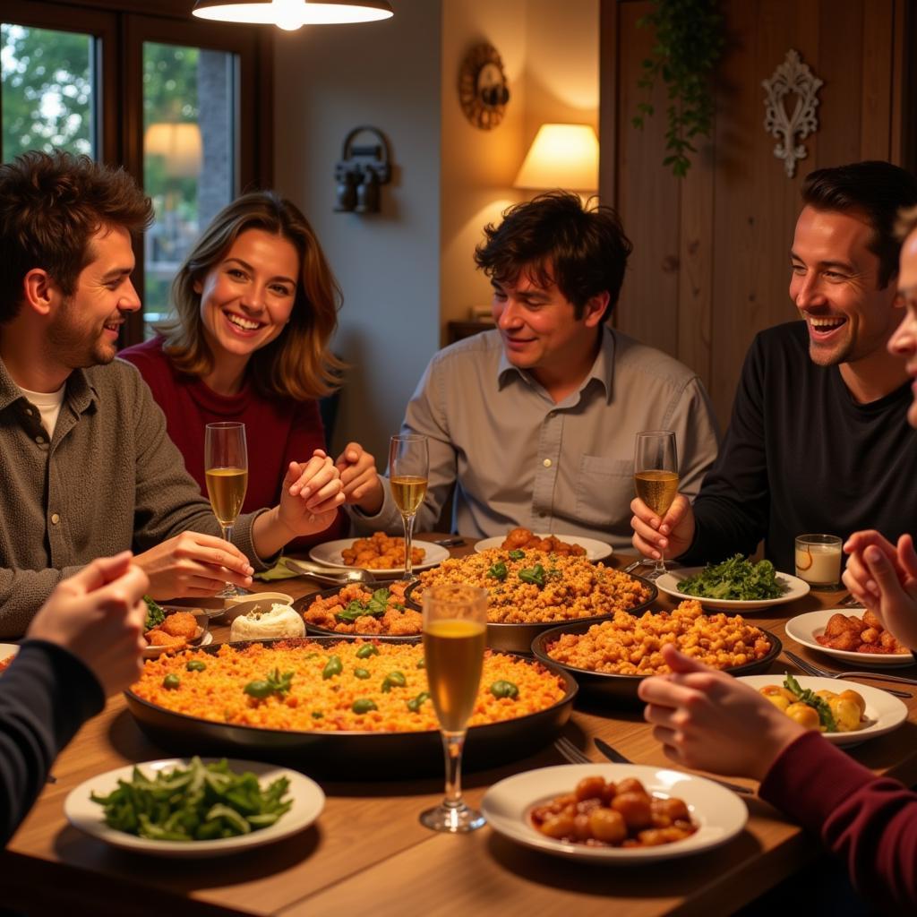 Spanish Family Enjoying Paella