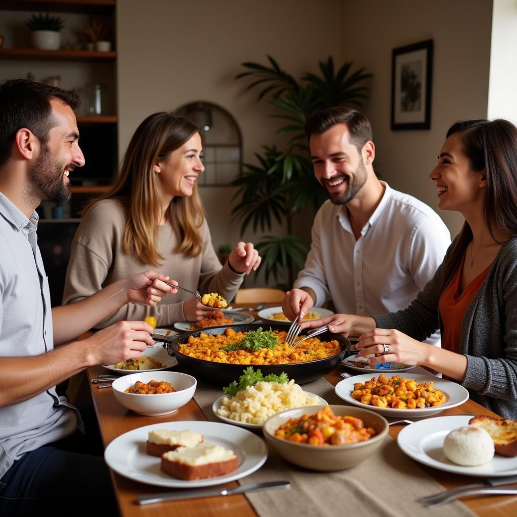 Spanish Family Enjoying Paella