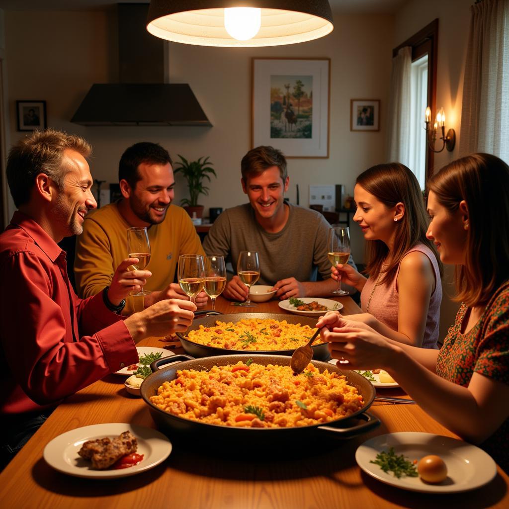 Spanish Family Enjoying Paella