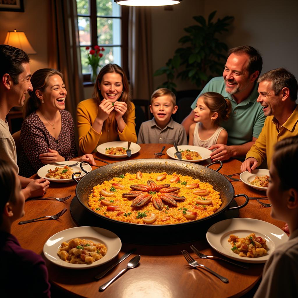 Family Enjoying Paella Dinner