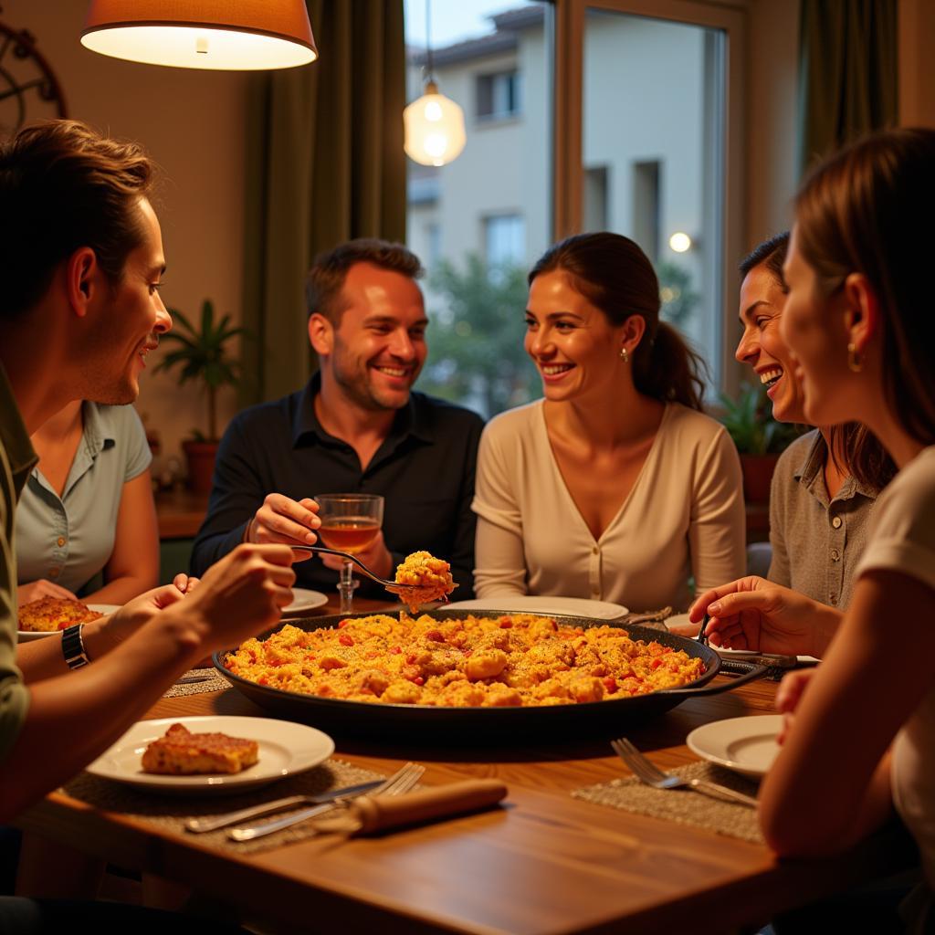 Spanish Family Sharing Paella Dinner