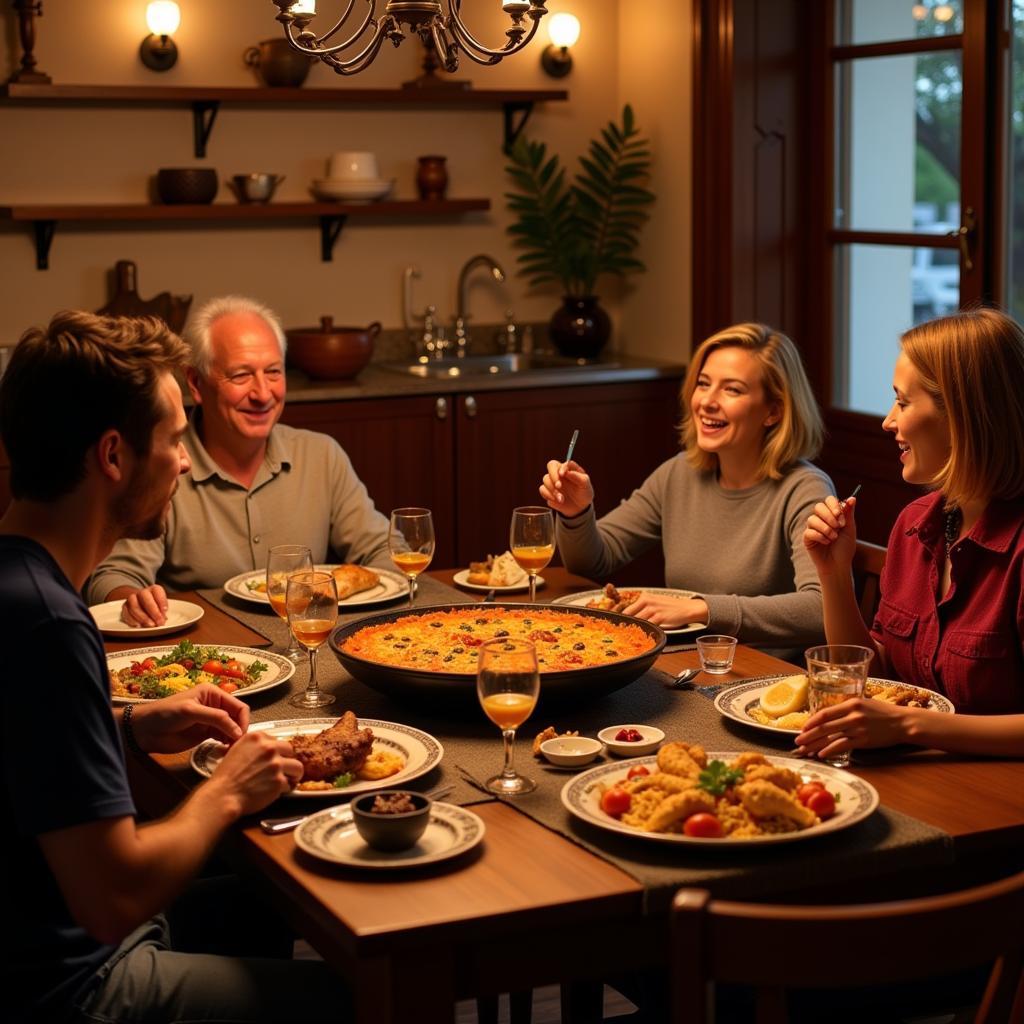 Family Enjoying Paella Dinner