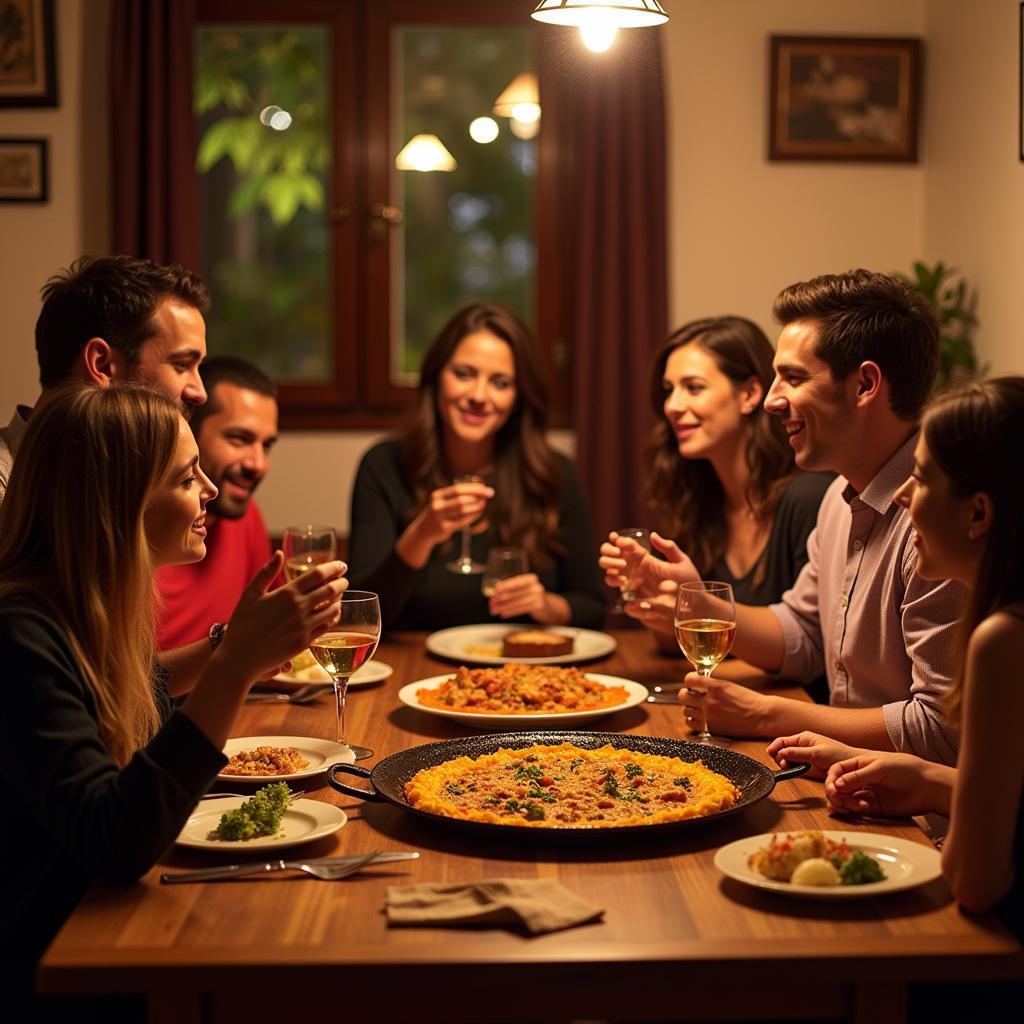 Spanish Family Enjoying Paella Dinner in a Spaceo Home