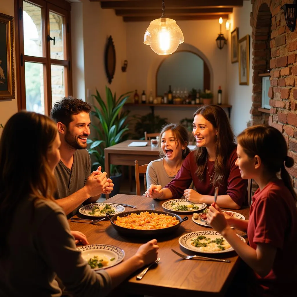 A Spanish family enjoying a meal in their cerramiento porche