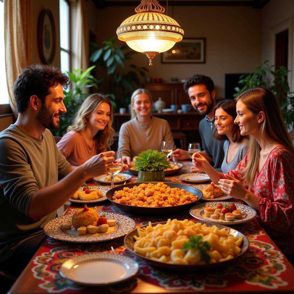 Spanish Family Enjoying Paella with Salvamanteles