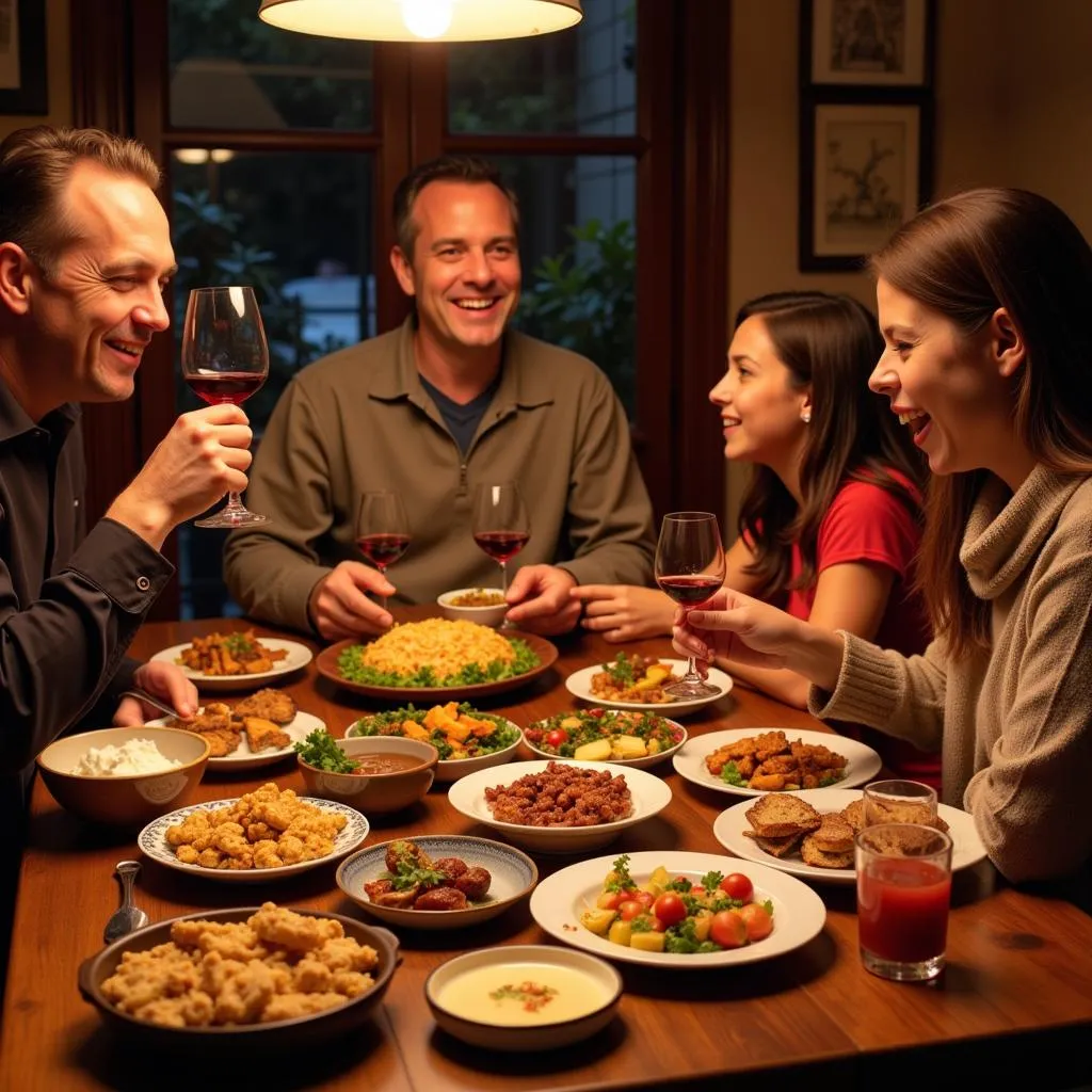 Family enjoying tapas in a traditional Spanish home