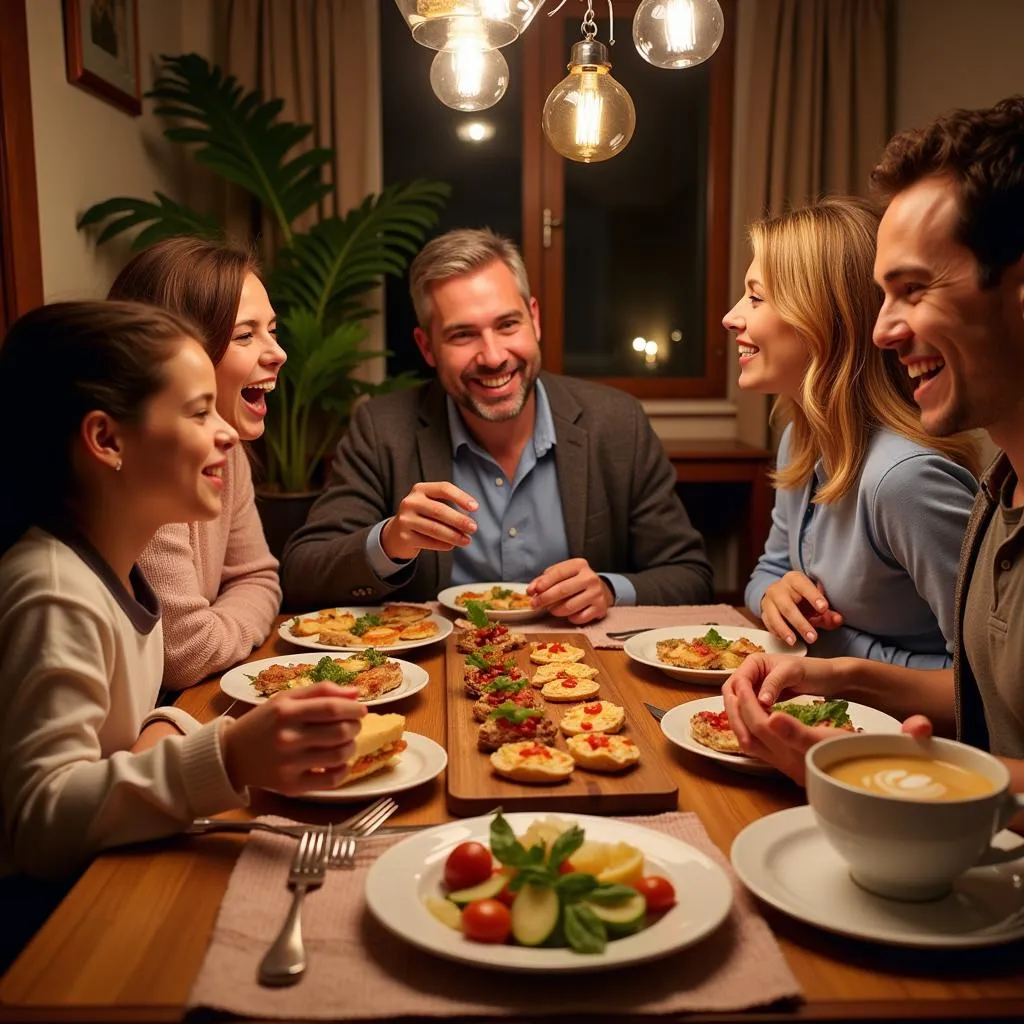 Family Enjoying Tapas in Spain