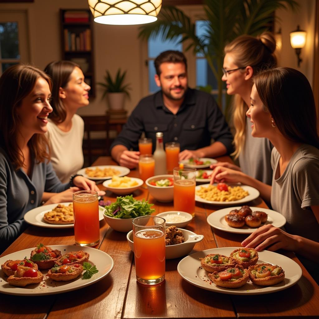 Family Enjoying Tapas and Drinks in a Spanish Home