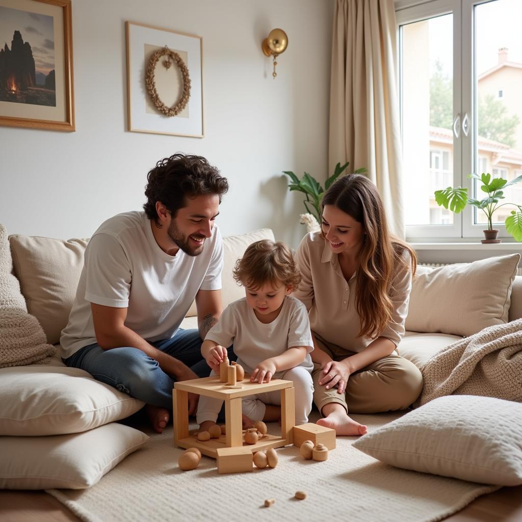 A Spanish family enjoying their time together in a beautifully decorated living room with Zara Home products