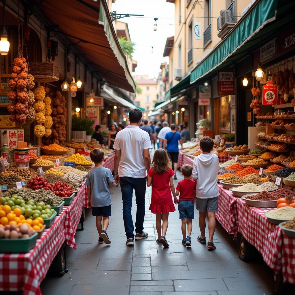 Spanish family exploring a local market