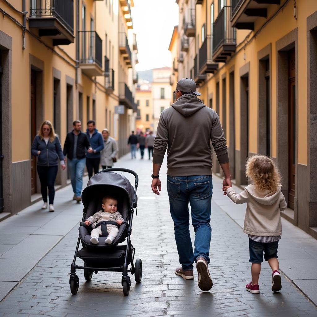 Spanish Family Exploring with Baby in Funda Maxi Cosi