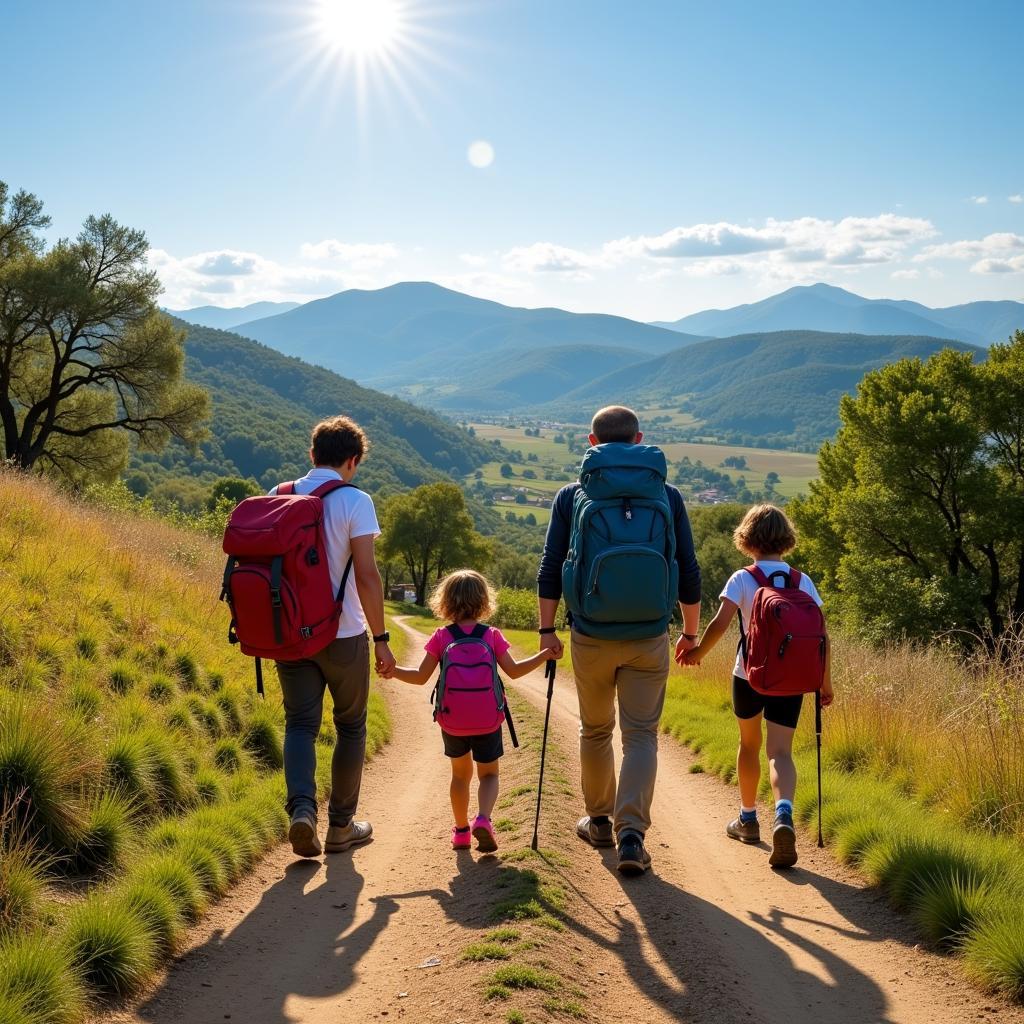 Family hiking in the Spanish countryside