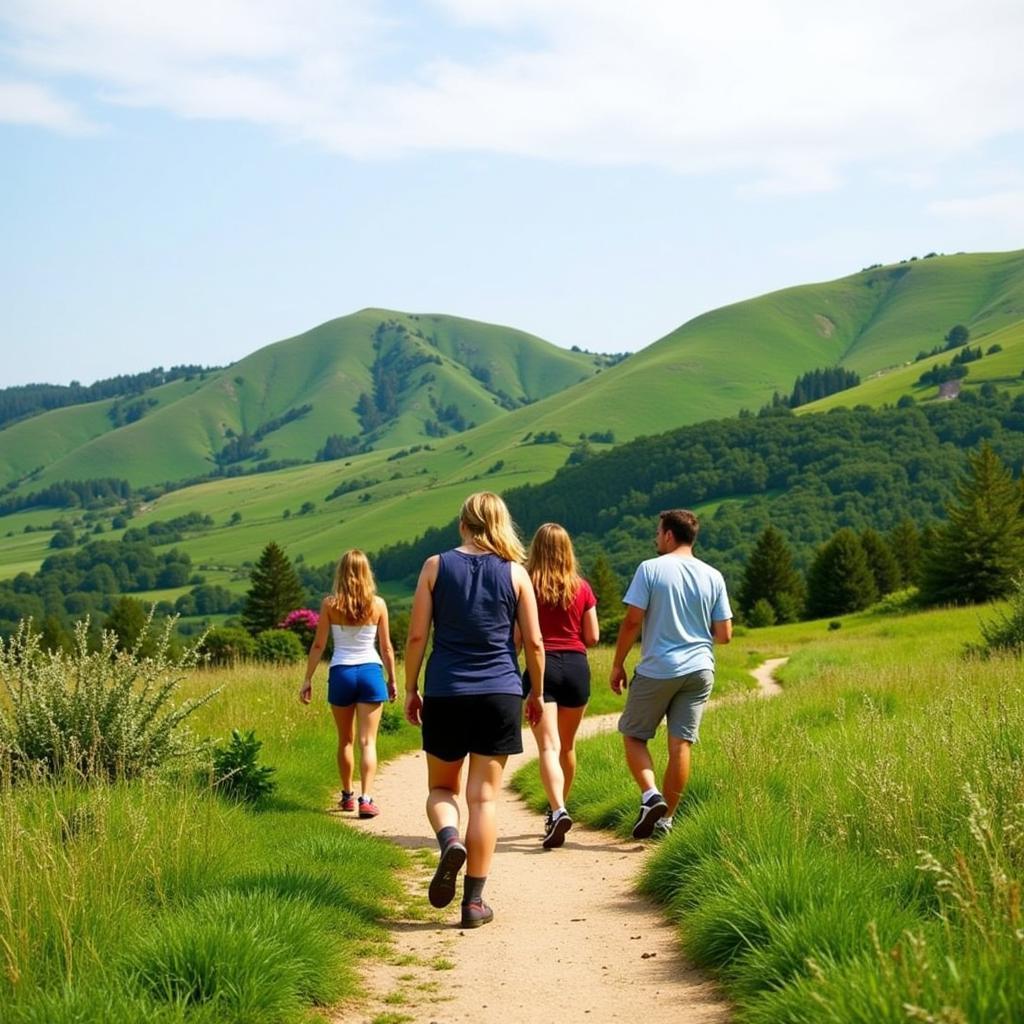 A me Stay in Spain host family leading their guests on a scenic hike through the Spanish countryside.