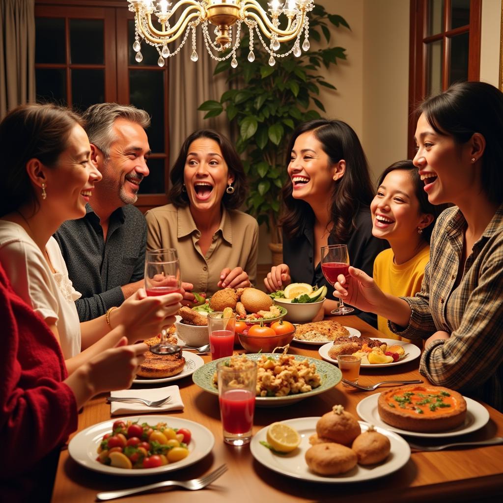 Family enjoying a home gala in Spain