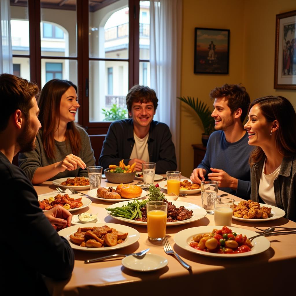 Sharing a meal with a Spanish host family