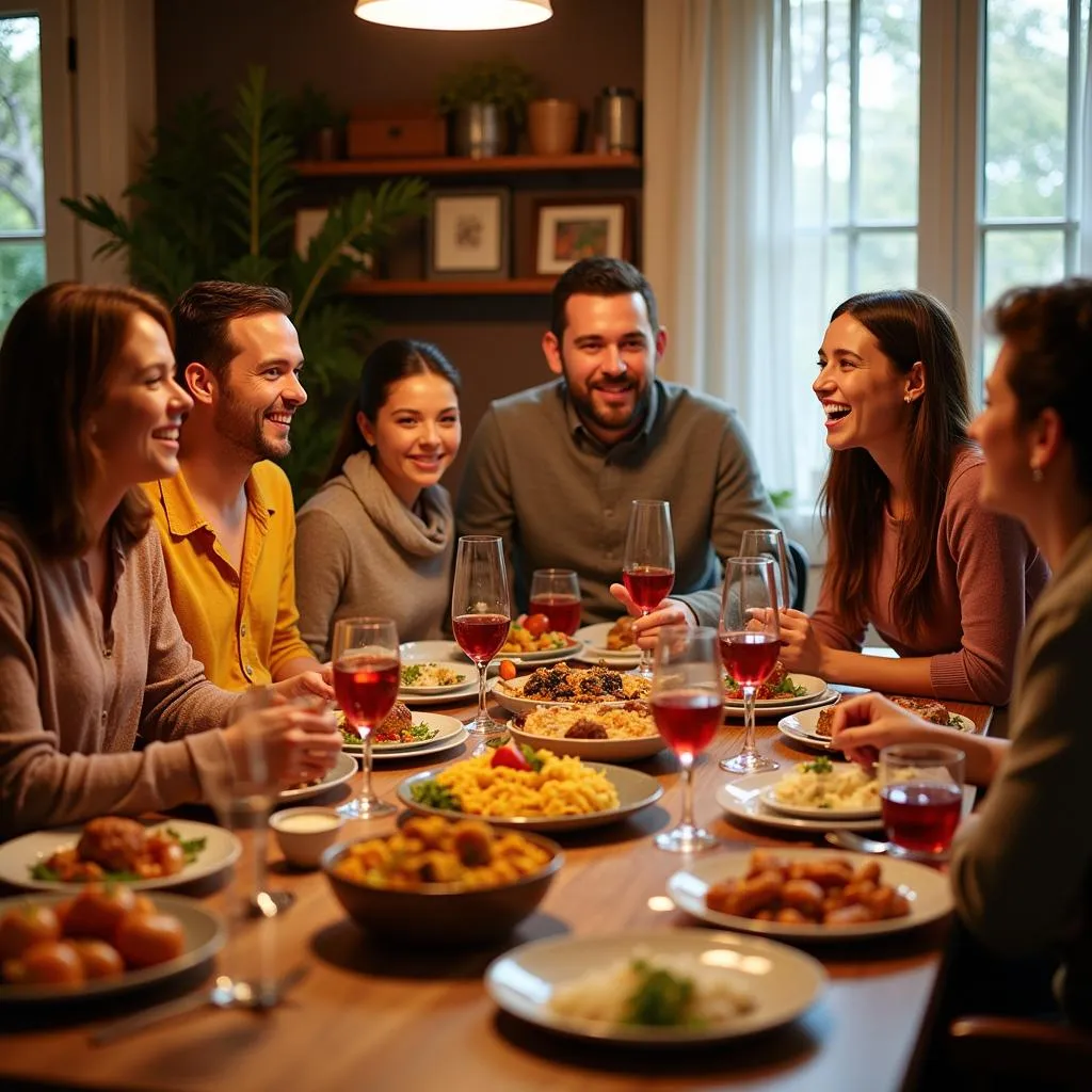 Family enjoying a traditional Spanish meal together