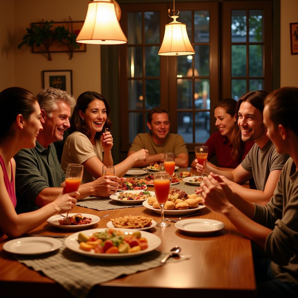 Family enjoying a meal together in a Spanish home