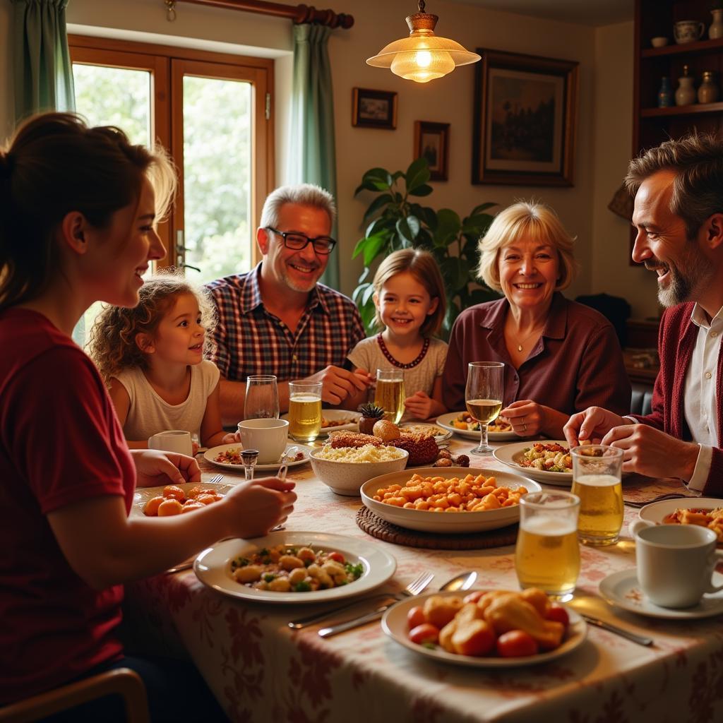 Family enjoying a meal together in a Spanish home