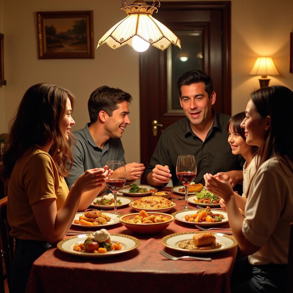 A Spanish family enjoys a meal together