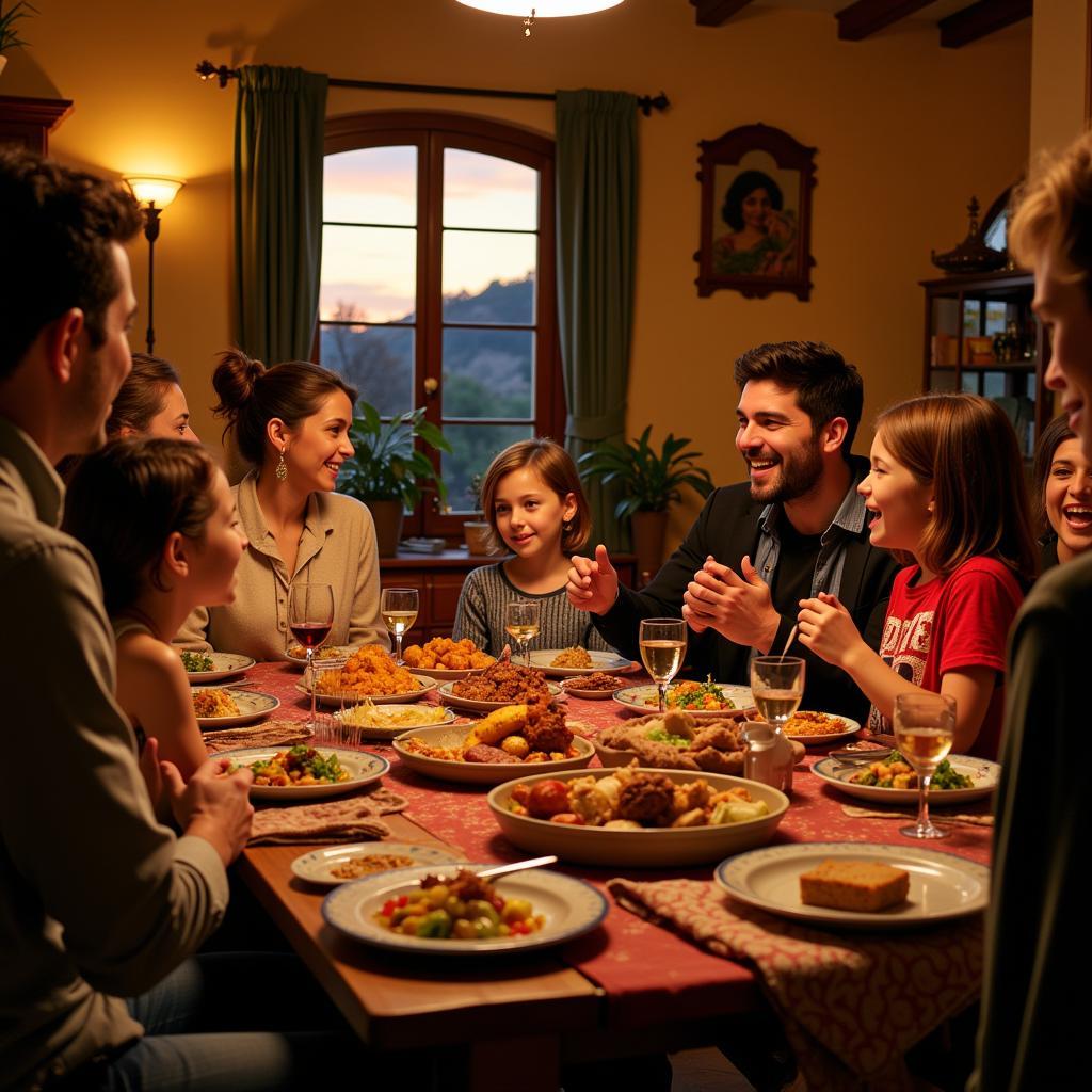 Family enjoying a meal together in a Spanish home