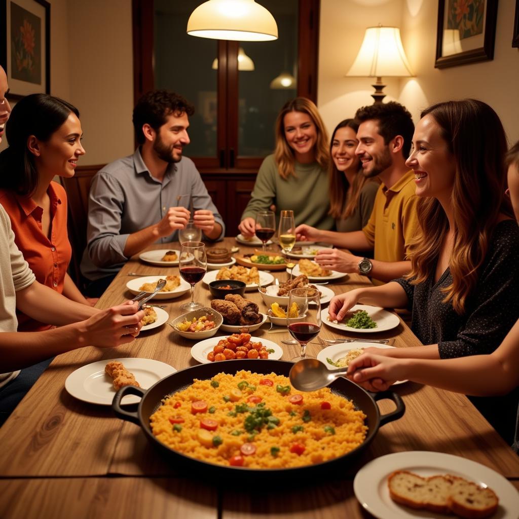 Family enjoying a traditional Spanish meal