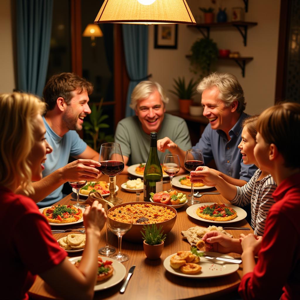 Family Enjoying a Traditional Spanish Meal