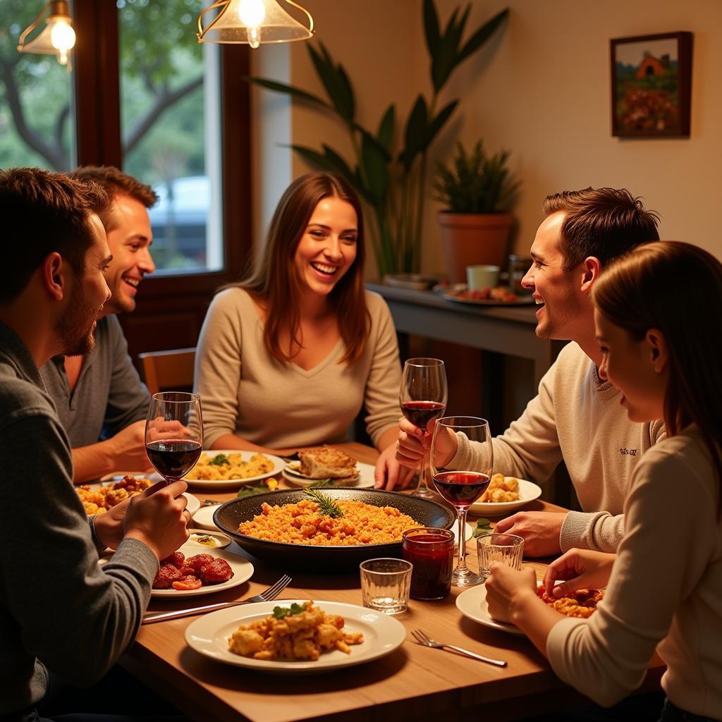 Family enjoying a traditional Spanish meal