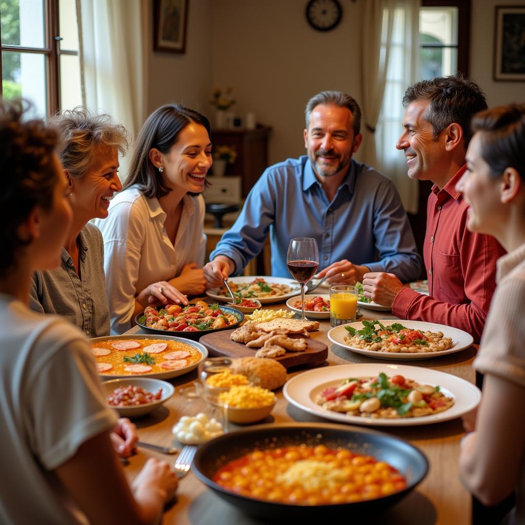 Family enjoying a traditional Spanish meal