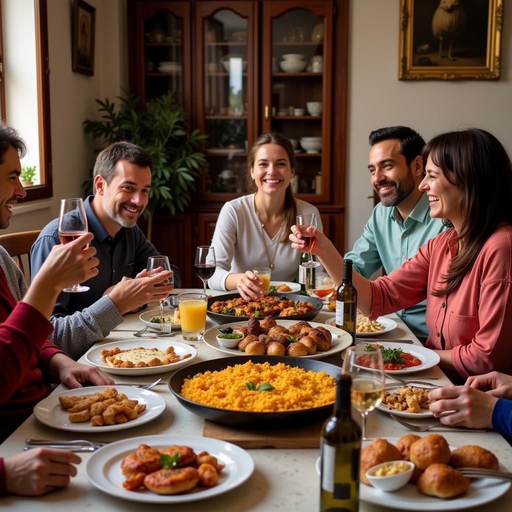 Family enjoying a traditional Spanish meal