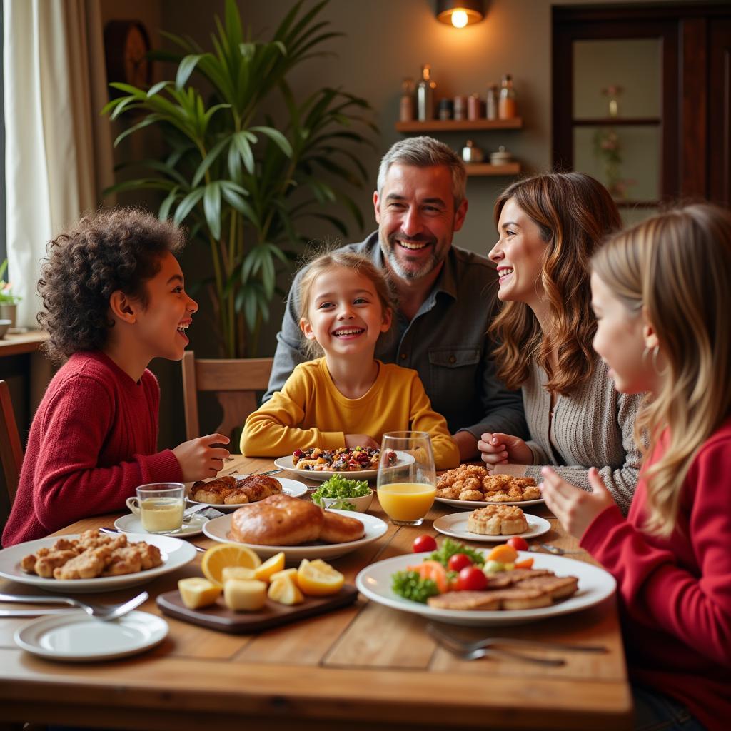 Family enjoying a traditional Spanish meal