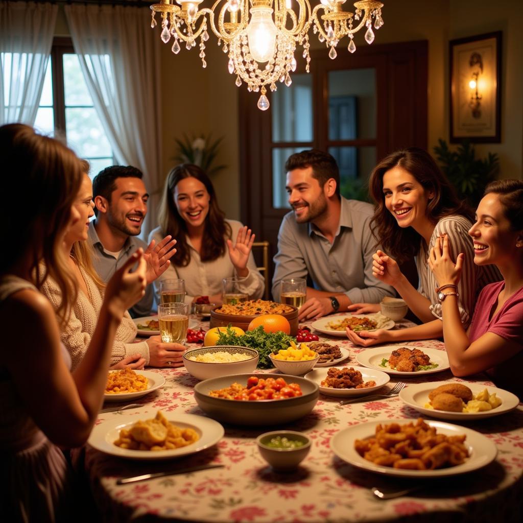 Sharing a traditional Spanish meal with a local family.