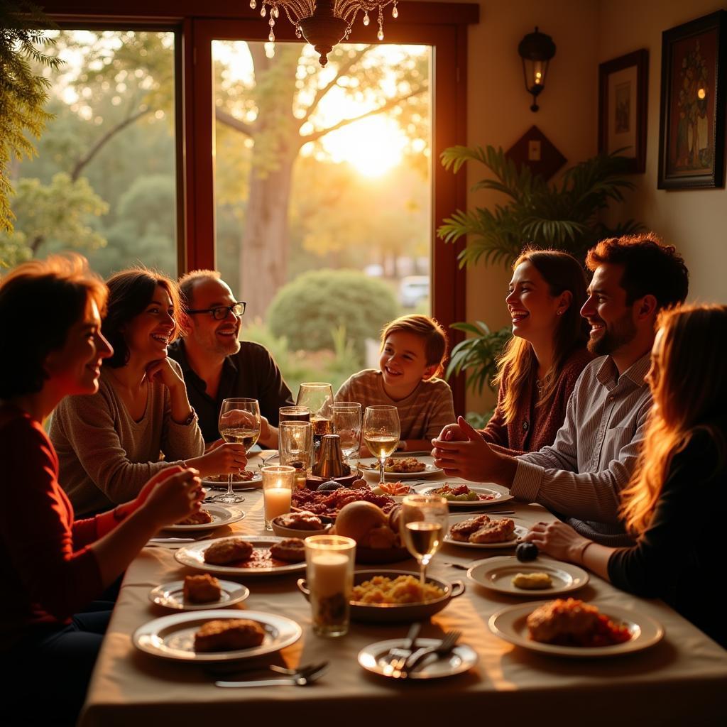 Spanish Family Enjoying a Meal Together