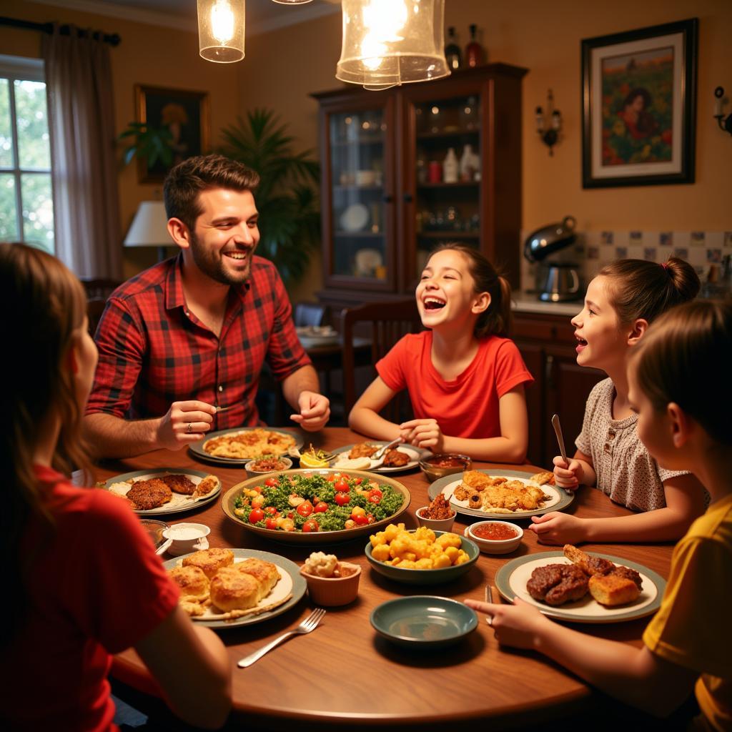 Family enjoying a meal together in a Spanish home