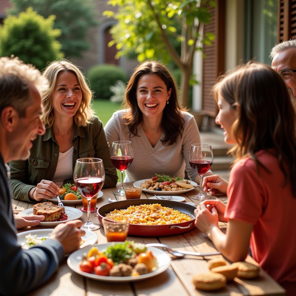 Family enjoying a traditional Spanish meal