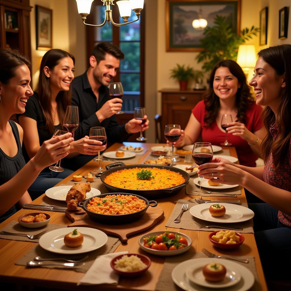 Family enjoying a traditional Spanish meal