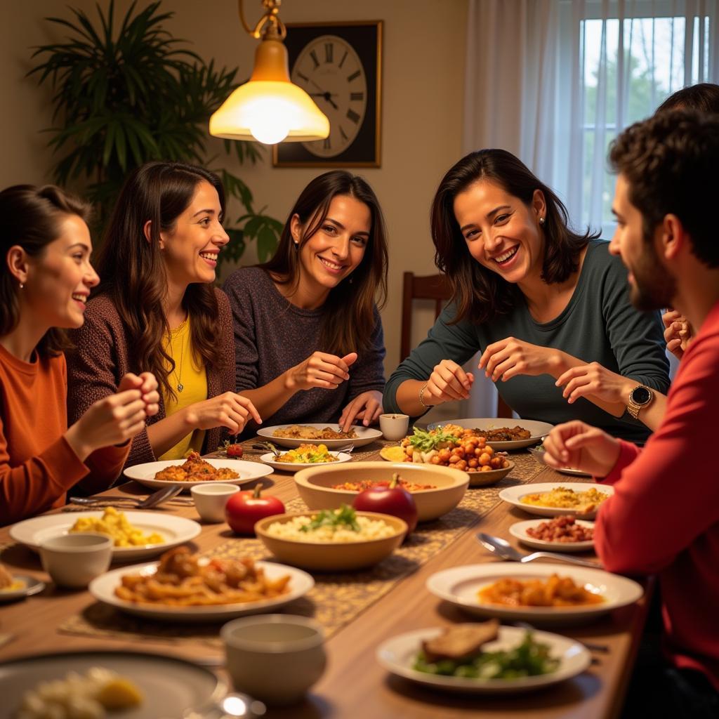 Family enjoying a traditional Spanish meal